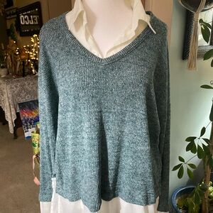 Sweater with permanent shirt underneath collar / sleeves ..